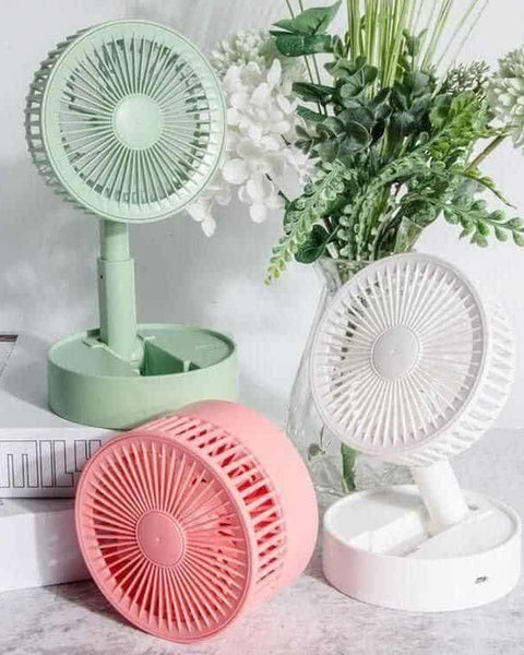 Adjustable Height Telescopic Rechargeable Standing Fan – 4-Speed, Foldable, Wireless (7200mAh Battery)
